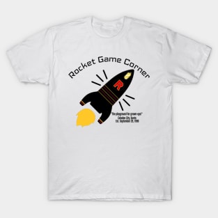 Rocket Game Corner T-Shirt in black lettering T-Shirt